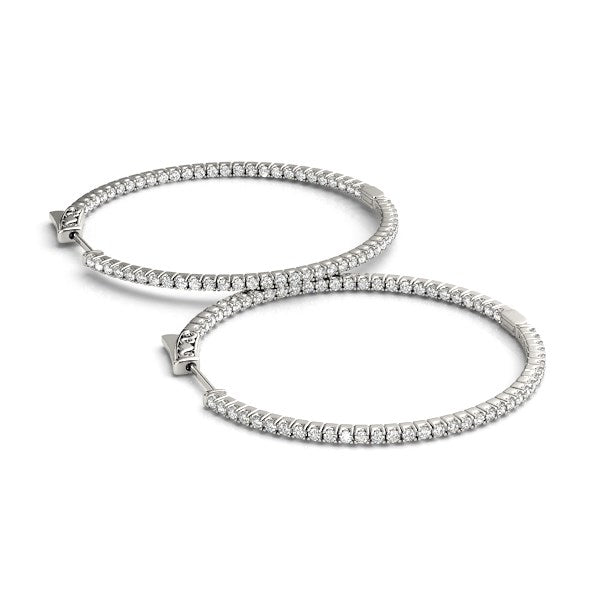 Bids.com 14k White Gold Slim Two Sided Diamond Hoop Earrings (1 1/2 cttw) Earrings