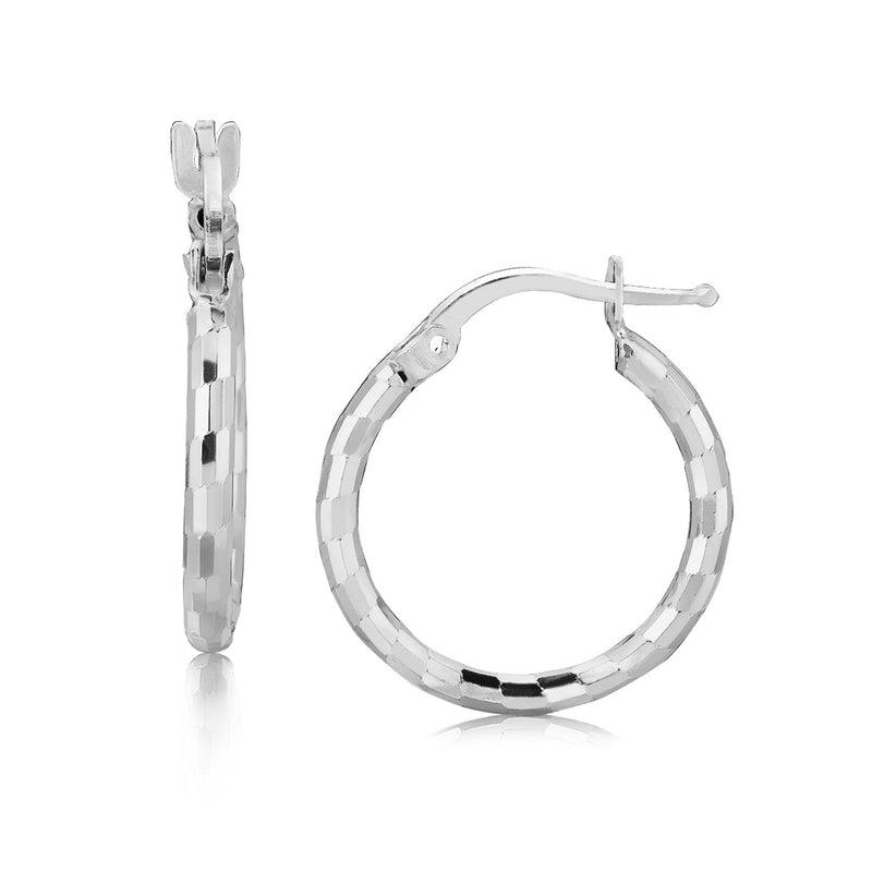 Bids.com Sterling Silver Rhodium Plated Diamond Cut Small Hoop Earrings (15mm) Earrings
