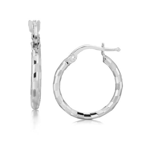 Bids.com Sterling Silver Rhodium Plated Diamond Cut Small Hoop Earrings (15mm) Earrings