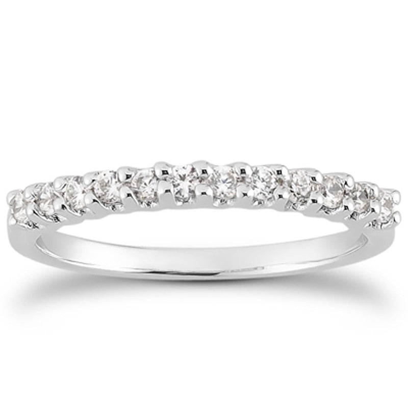 Bids.com 14k White Gold Fancy U Setting Shared Prong Diamond Wedding Ring Band Rings