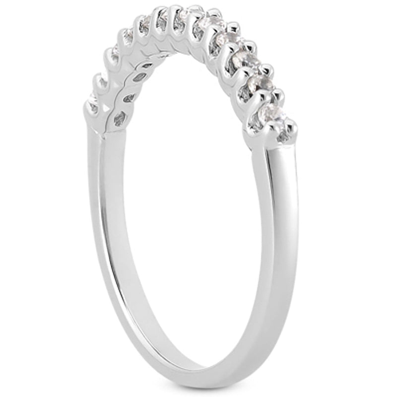 Bids.com 14k White Gold Fancy U Setting Shared Prong Diamond Wedding Ring Band Rings