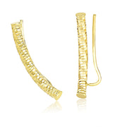 Bids.com 14k Yellow Gold Curved Tube Earrings with Diamond Cuts Earrings