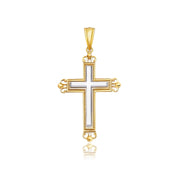 Bids.com 14k Two-Tone Gold Cross Pendant with an Ornate Budded Style Pendants