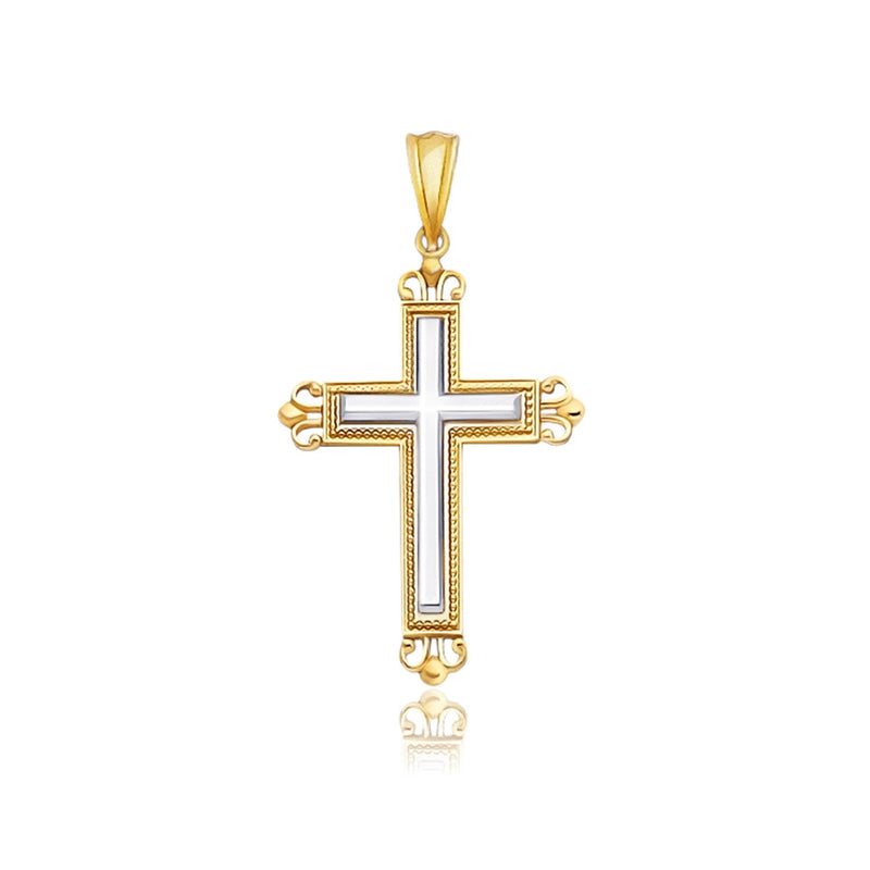 Bids.com 14k Two-Tone Gold Cross Pendant with an Ornate Budded Style Pendants
