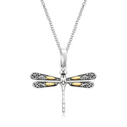 Bids.com 18k Yellow Gold and Sterling Silver Pendant in a Dragonfly Design Pendants