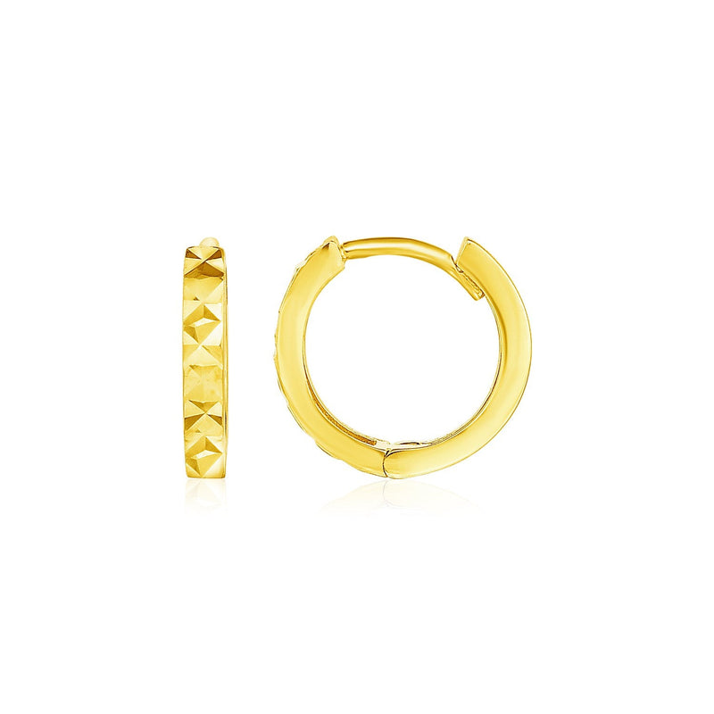 Bids.com 14k Yellow Gold Petite Round Hoop Earrings with Geometric Texture Earrings
