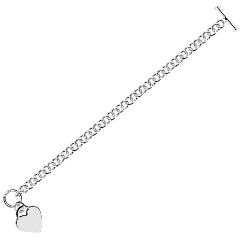 Bids.com Sterling Silver Rhodium Plated Rolo Chain Bracelet with a Heart Charm Bracelets