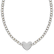 Bids.com Sterling Silver Rhodium Plated Chain Bracelet with a Flat Heart Motif Station Necklaces