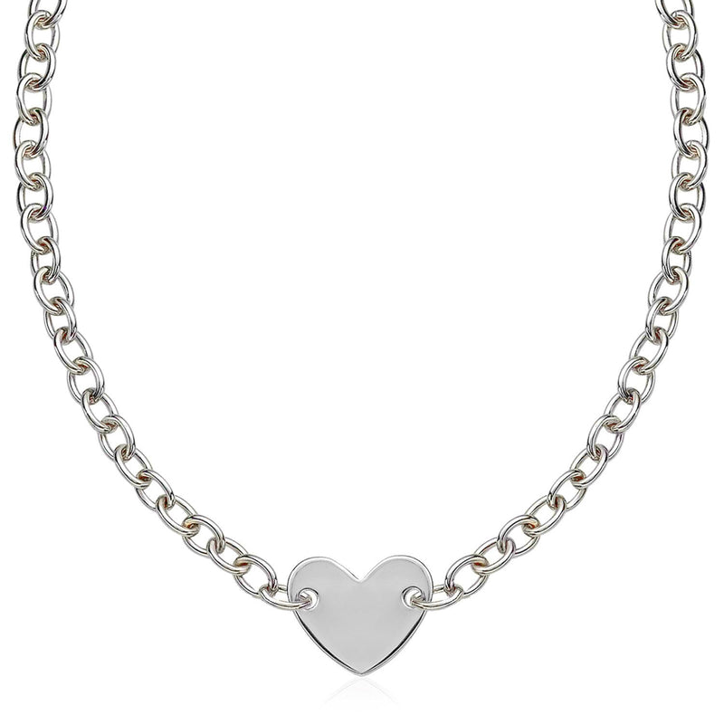 Bids.com Sterling Silver Rhodium Plated Chain Bracelet with a Flat Heart Motif Station Necklaces