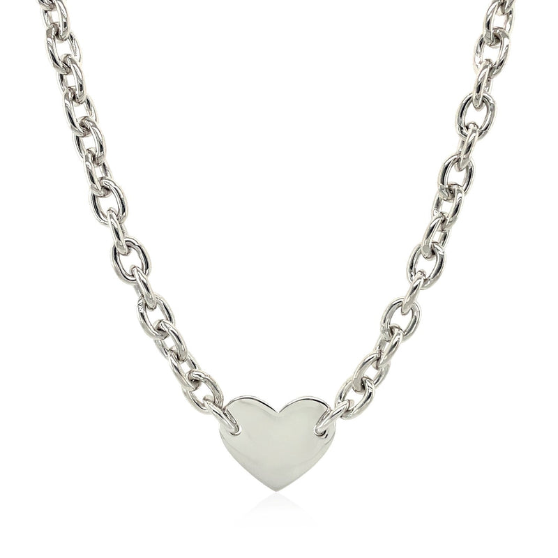 Bids.com Sterling Silver Rhodium Plated Chain Bracelet with a Flat Heart Motif Station Necklaces