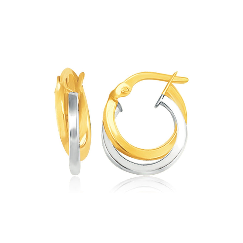 Bids.com 14k Two Tone Gold Earrings in Double Round Hoop Style Earrings