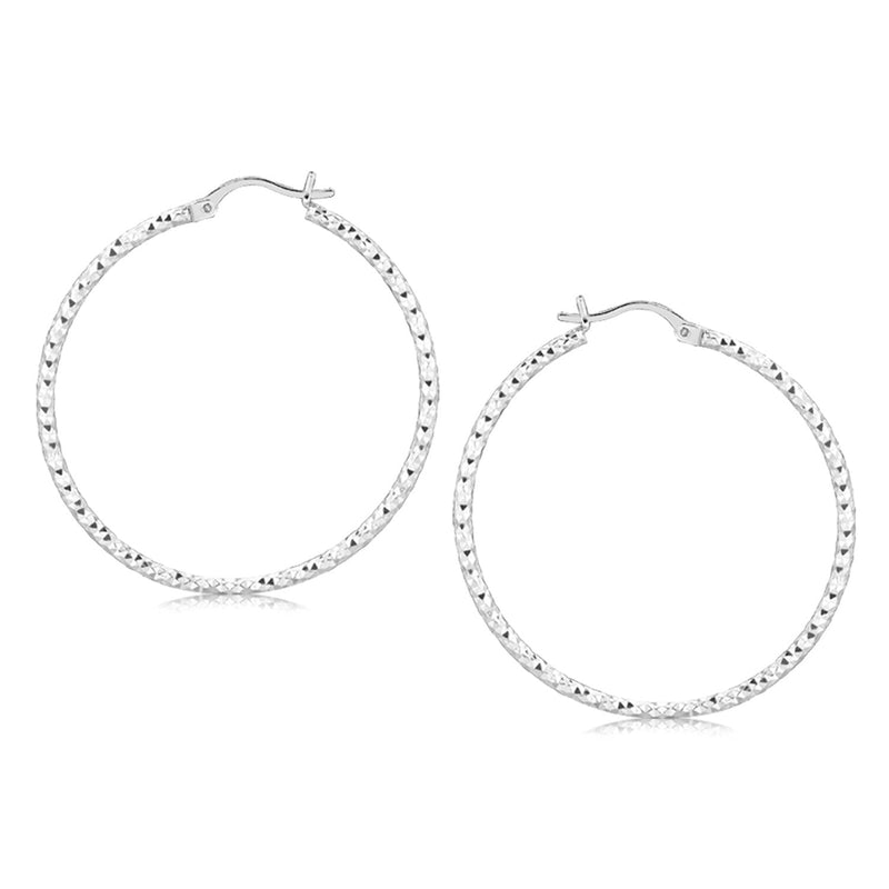 Bids.com Sterling Silver Rhodium Plated Large Faceted Style Hoop Earrings Earrings