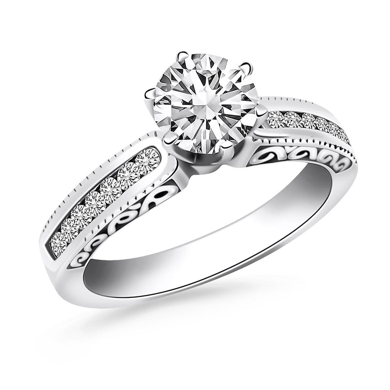 Bids.com 14k White Gold Channel Set Engagement Ring with Engraved Sides Rings