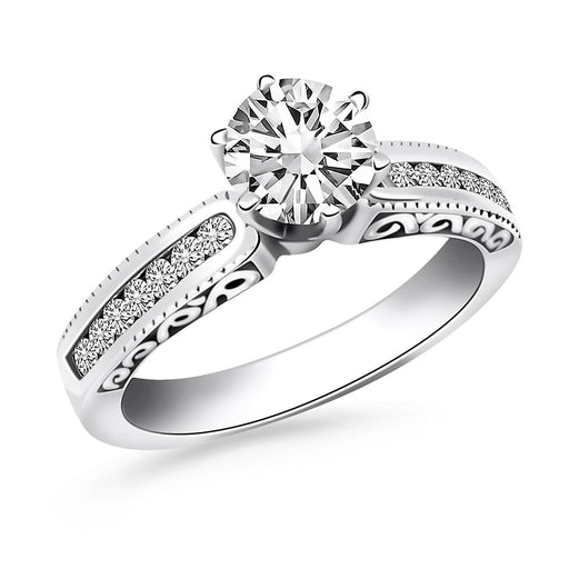 Bids.com 14k White Gold Channel Set Engagement Ring with Engraved Sides Rings