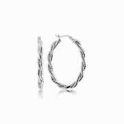 Bids.com Sterling Silver Oval Hoop Braided Diamond Cut Earrings Earrings