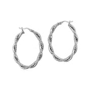 Bids.com Sterling Silver Oval Hoop Braided Diamond Cut Earrings Earrings