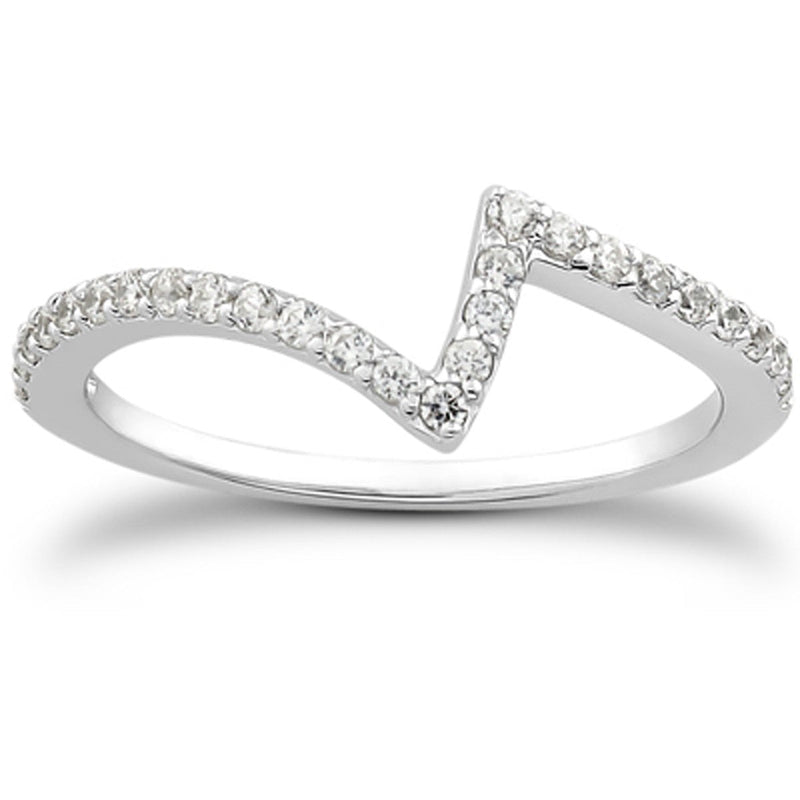 Bids.com 14k White Gold Fancy Zig Zag Pave Diamond Wedding Ring Band Rings