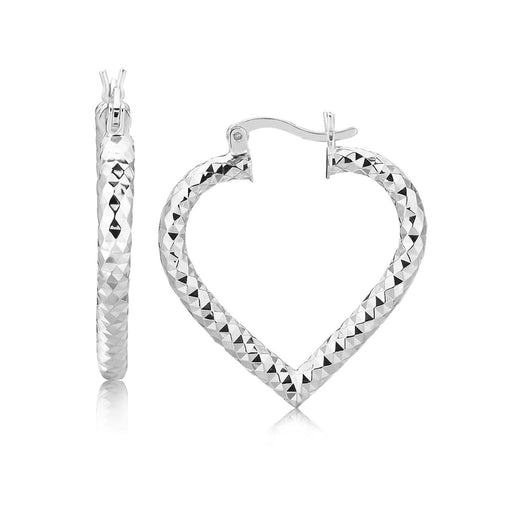 Bids.com Sterling Silver Rhodium Plated Heart Style Hoop Diamond Cut Earrings Earrings
