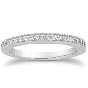 Bids.com 14k White Gold Pave Diamond Milgrain Wedding Ring Band Set 1/2 Around Rings