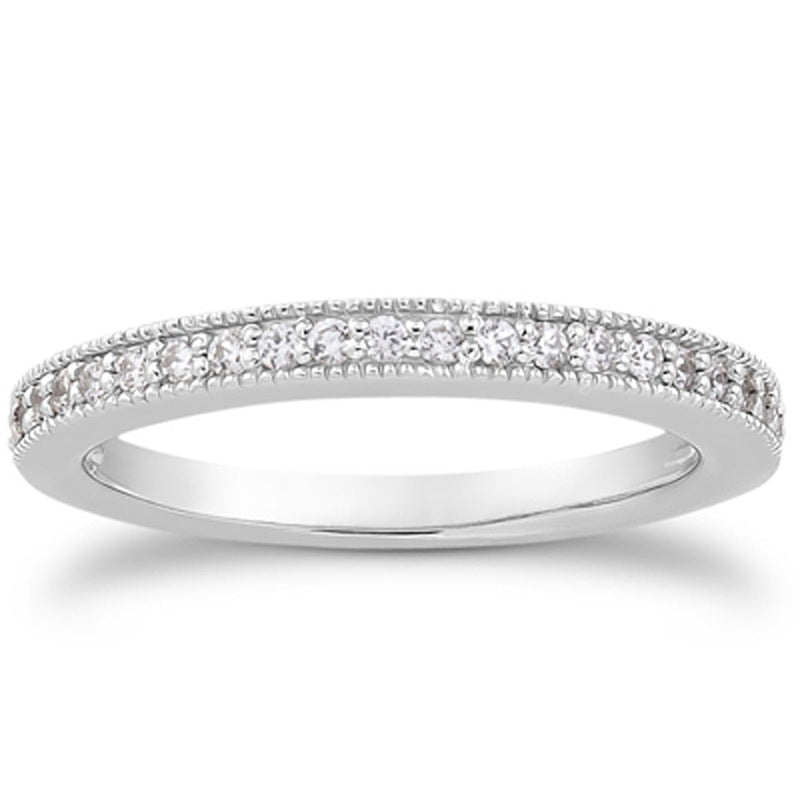 Bids.com 14k White Gold Pave Diamond Milgrain Wedding Ring Band Set 1/2 Around Rings