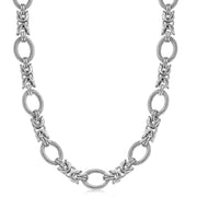 Bids.com Sterling Silver  Rhodium Plated Knot Style and Textured Oval Chain Necklace Necklaces