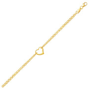 Bids.com 14k Yellow Gold Double Rolo Chain Anklet with an Open Heart Station Accessories