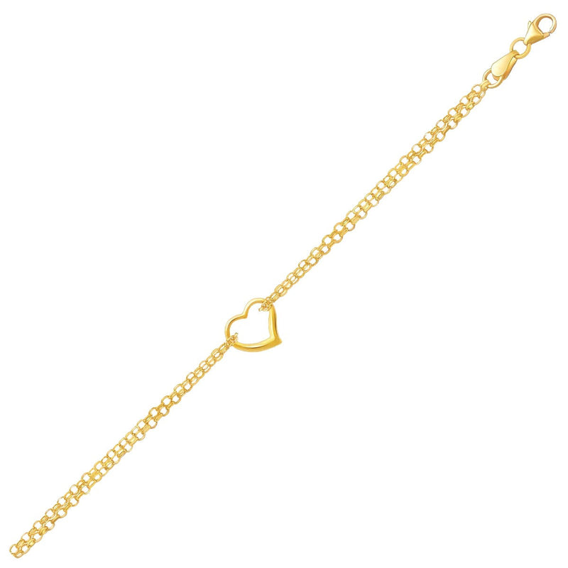 Bids.com 14k Yellow Gold Double Rolo Chain Anklet with an Open Heart Station Accessories