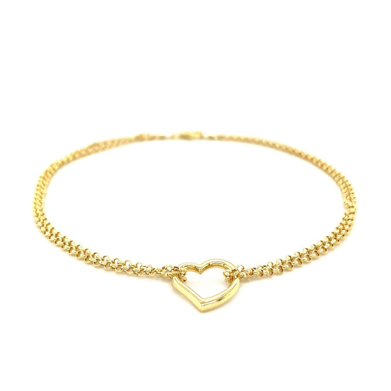 Bids.com 14k Yellow Gold Double Rolo Chain Anklet with an Open Heart Station Accessories