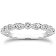Bids.com 14k White Gold Vintage Look Fancy Pave Diamond Milgrain Wedding Ring Band Rings