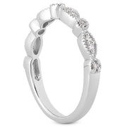 Bids.com 14k White Gold Vintage Look Fancy Pave Diamond Milgrain Wedding Ring Band Rings
