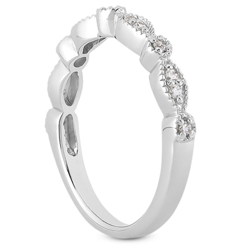 Bids.com 14k White Gold Vintage Look Fancy Pave Diamond Milgrain Wedding Ring Band Rings