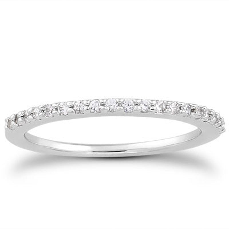 Bids.com 14k White Gold Slim Profile Diamond Micro Prong Diamond Wedding Ring Band Rings