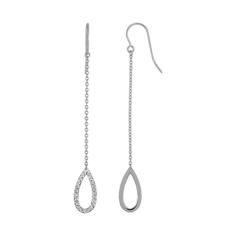Bids.com Textured Pear Shaped Long Drop Earrings in 14k White Gold Earrings