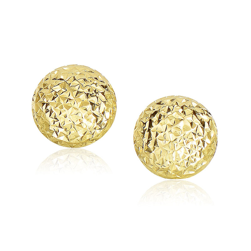 Bids.com 14k Yellow Gold Puff Round Earrings with Diamond Cuts Earrings
