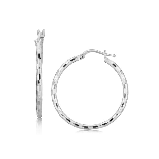Bids.com Sterling Silver Hoop Design Diamond Cut Earrings with Rhodium Plating (26mm) Earrings