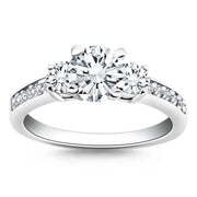 Bids.com 14k White Gold Three Stone Engagement Ring with Diamond Band Rings