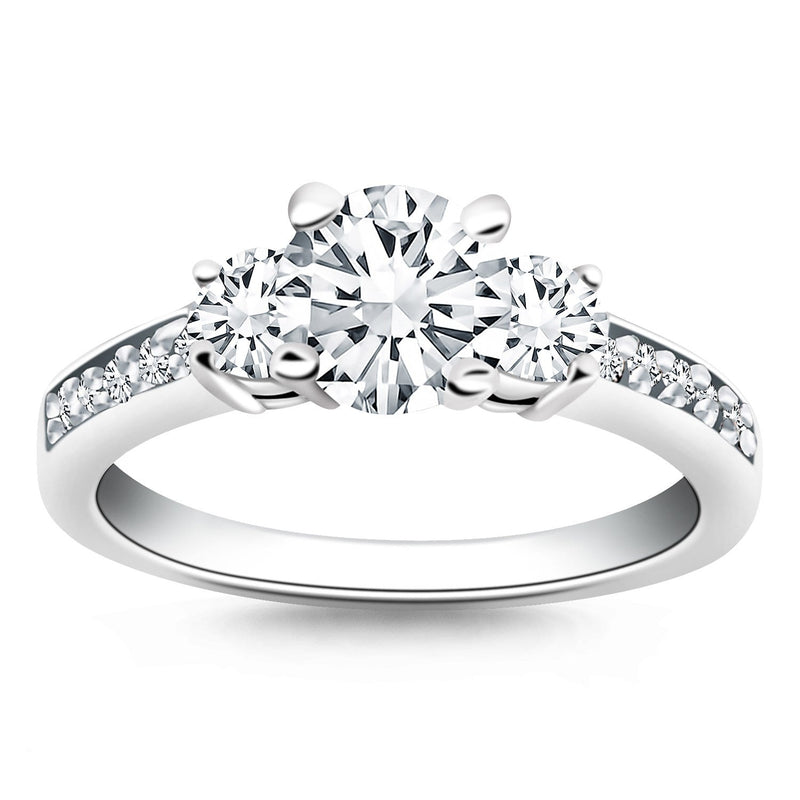 Bids.com 14k White Gold Three Stone Engagement Ring with Diamond Band Rings