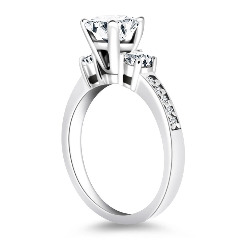 Bids.com 14k White Gold Three Stone Engagement Ring with Diamond Band Rings