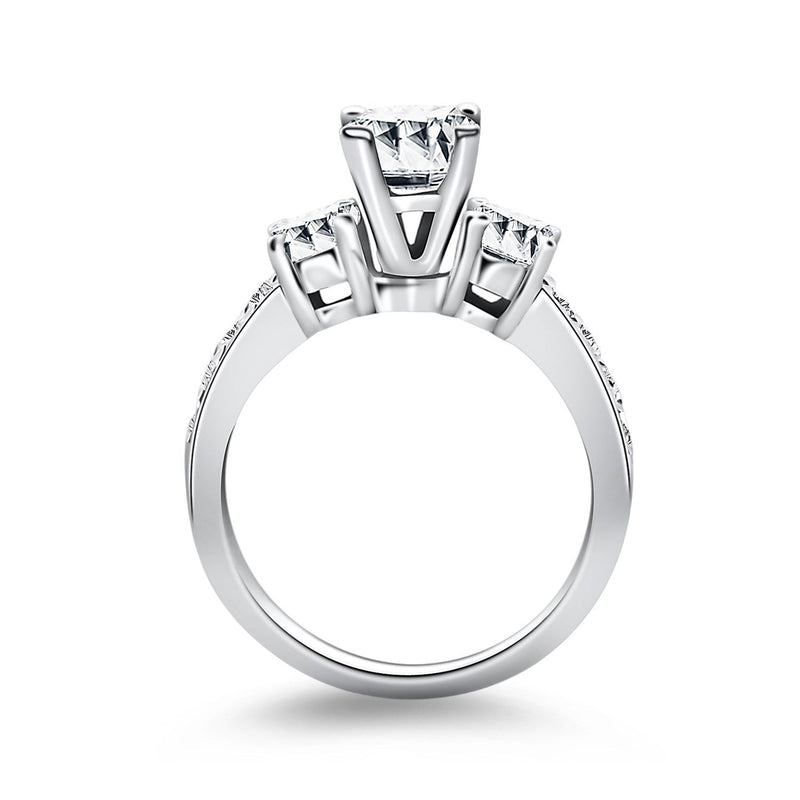 Bids.com 14k White Gold Three Stone Engagement Ring with Diamond Band Rings