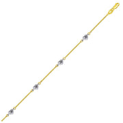 Bids.com 14k Two Tone Gold Anklet with Diamond Cut Heart Style Stations Accessories
