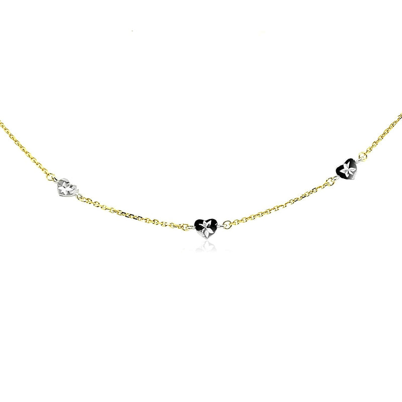Bids.com 14k Two Tone Gold Anklet with Diamond Cut Heart Style Stations Accessories