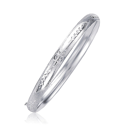 Bids.com Classic Floral Carved Bangle in 14k White Gold (5.0mm) Bracelets