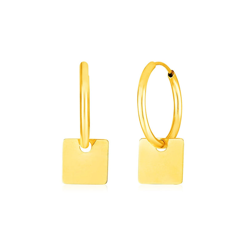 Bids.com 14k Yellow Gold Huggie Style Hoop Earrings with Square Drops Earrings