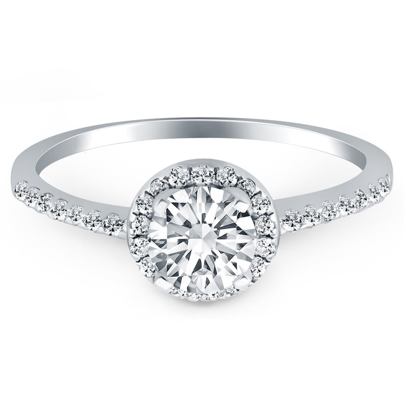Bids.com 14k White Gold Diamond Halo Collar Engagement Ring Rings