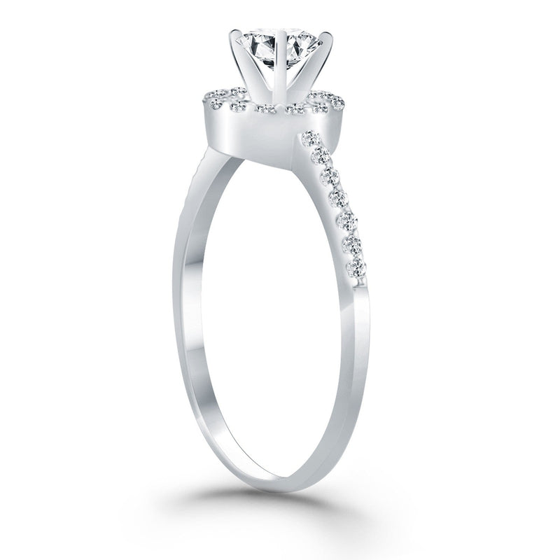 Bids.com 14k White Gold Diamond Halo Collar Engagement Ring Rings