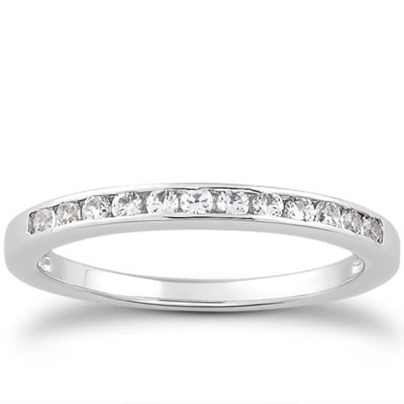 Bids.com 14k White Gold Channel Set Diamond Wedding Ring Band Set 1/3 Around Rings