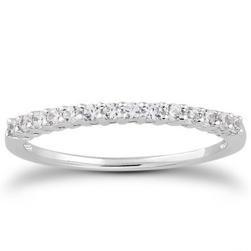 Bids.com 14k White Gold Shared Prong Diamond Wedding Ring Band with Airline Gallery Rings