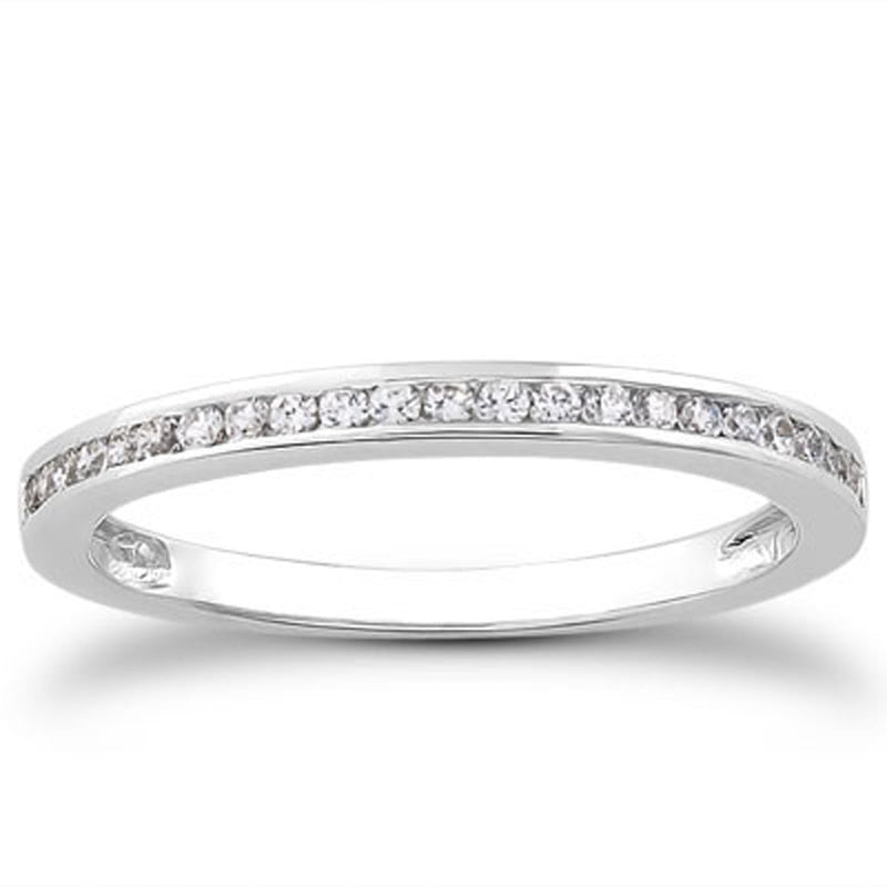 Bids.com 14k White Gold Slender Channel Set Diamond Wedding Ring Band Set 1/2 Around Rings