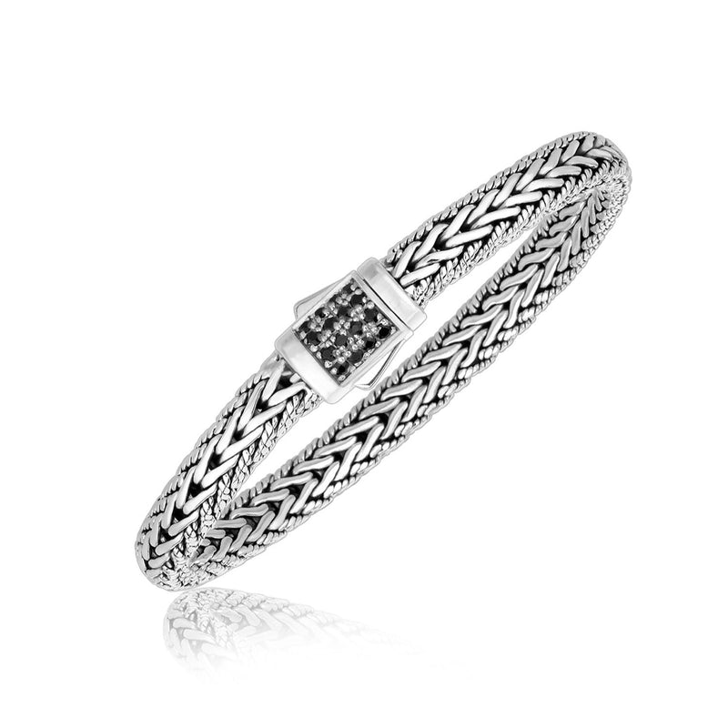 Bids.com Sterling Silver Braided Style Men's Bracelet with Black Sapphire Accents Bracelets