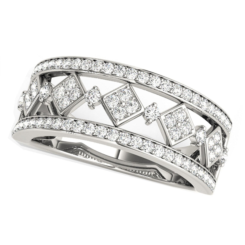 Bids.com Diamond Studded Square Motif Ring in 14k White Gold (1/2 cttw) Rings